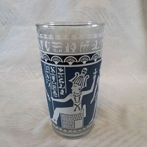 Mid Century Modern Blue Egyptian Hieroglyph Cocktail Glasses - Set of 4